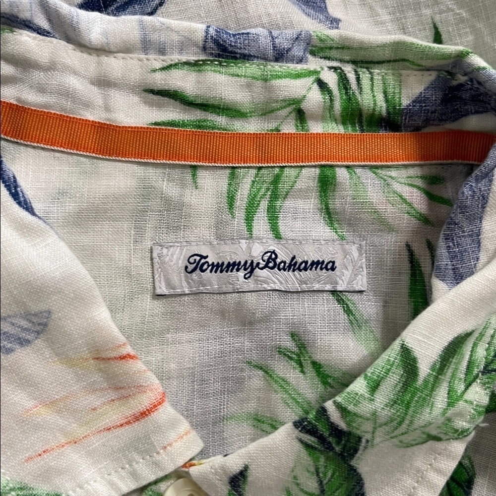 Tommy Bahama Tropical Print Shirt - Green and Orange Accents - Picture 6 of 13